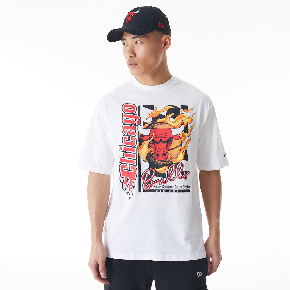 Playera Manga Corta Chicago Bulls NBA Flames Blanca