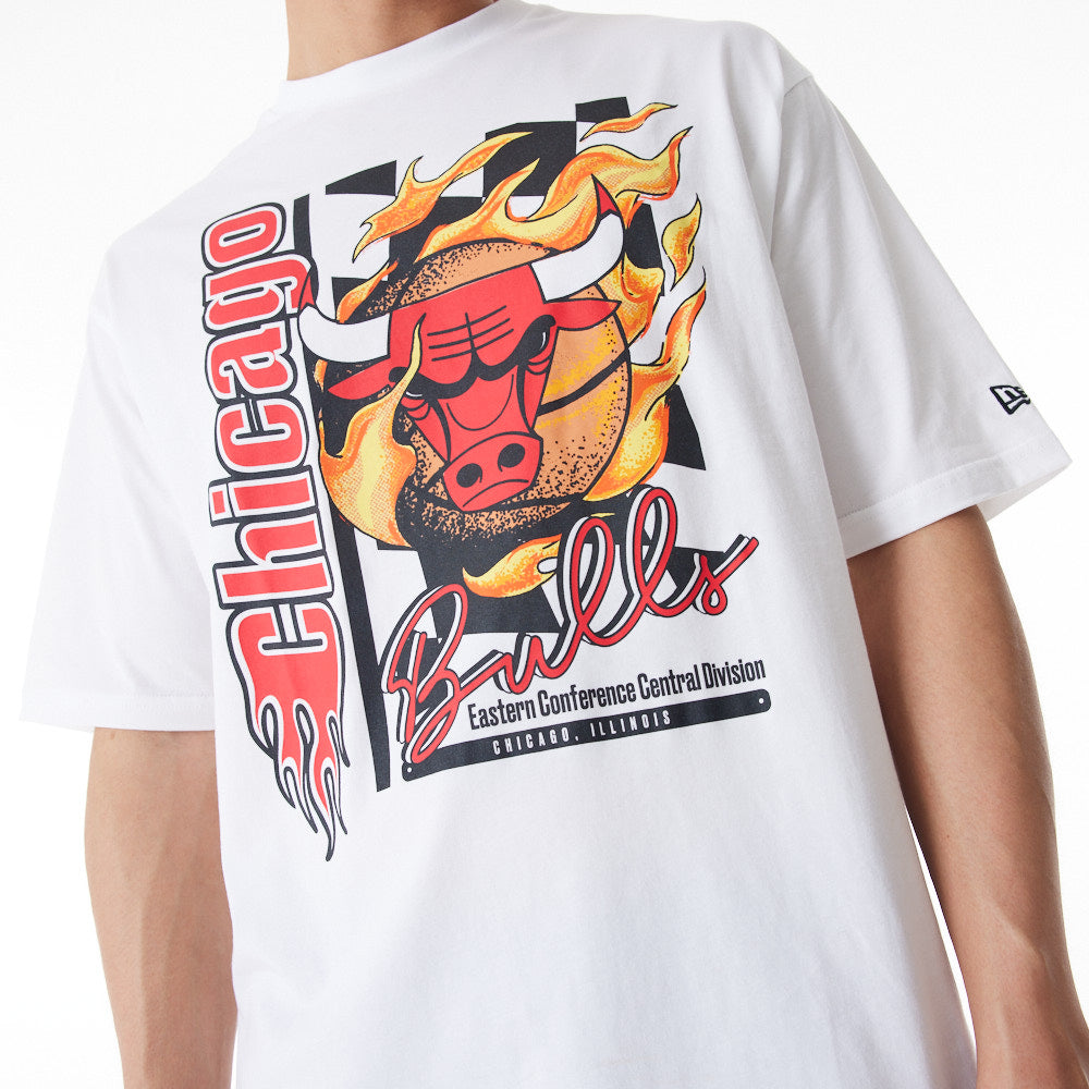 Playera Manga Corta Chicago Bulls NBA Flames Blanca
