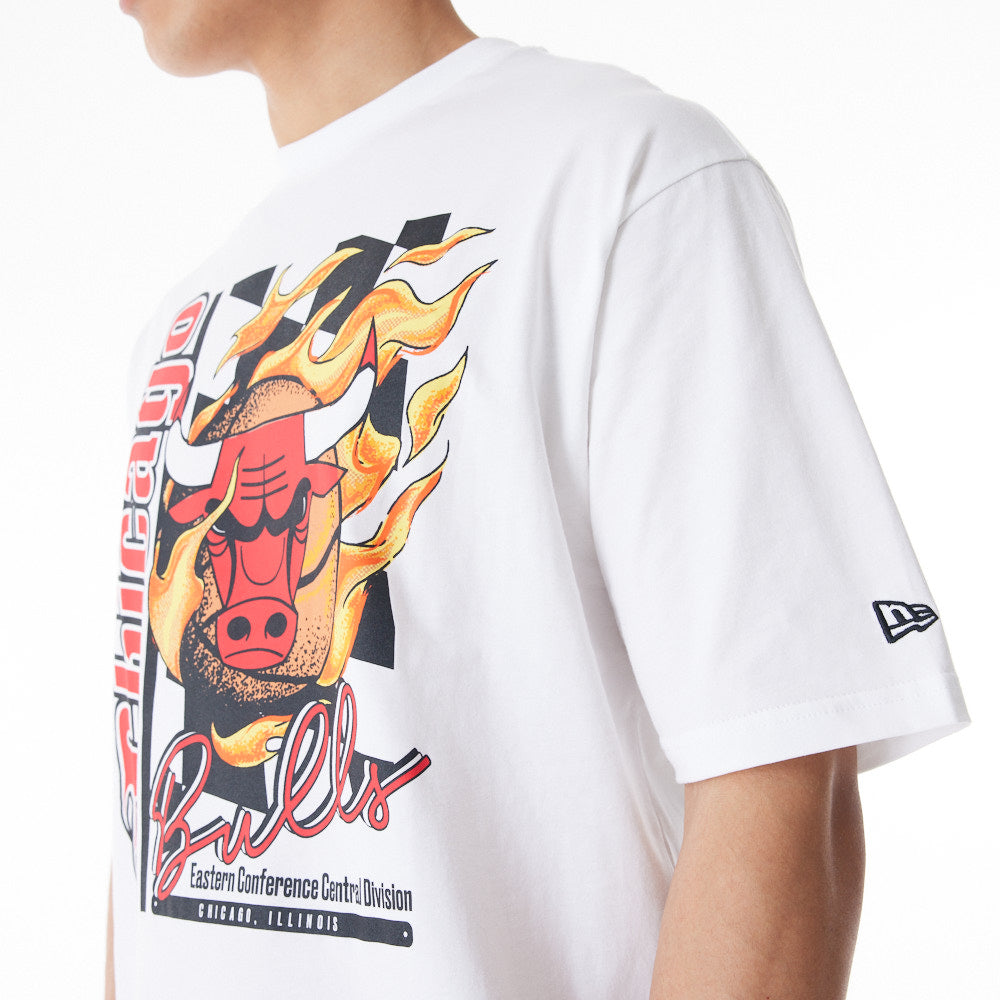 Playera Manga Corta Chicago Bulls NBA Flames Blanca