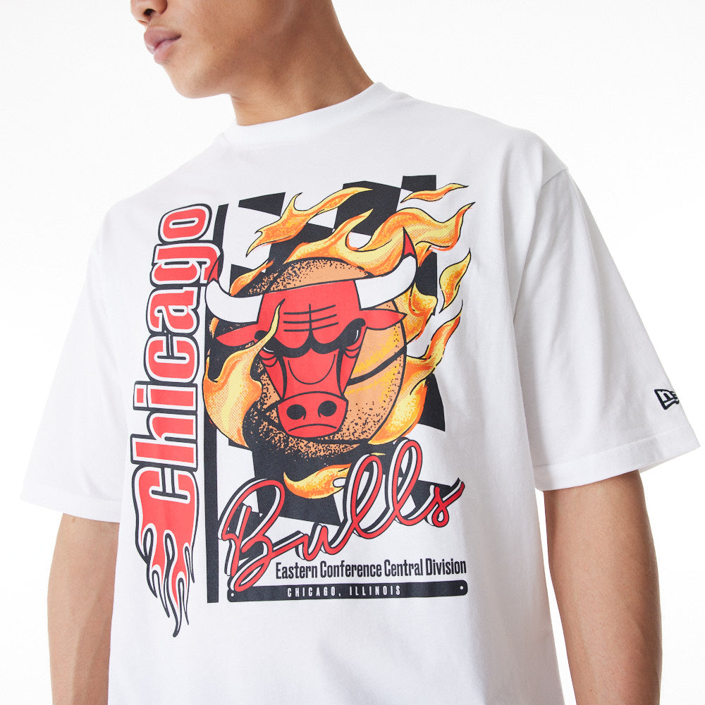 Playera Manga Corta Chicago Bulls NBA Flames Blanca