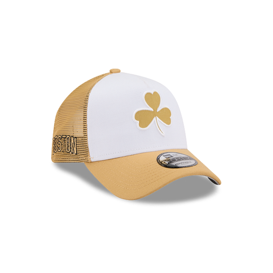 Boston Celtics NBA City Edition 2025 9FORTY A-Frame Trucker Snapback