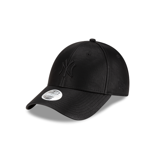New York Yankees MLB Faux Leather 9FORTY Strapback Negra para Mujer